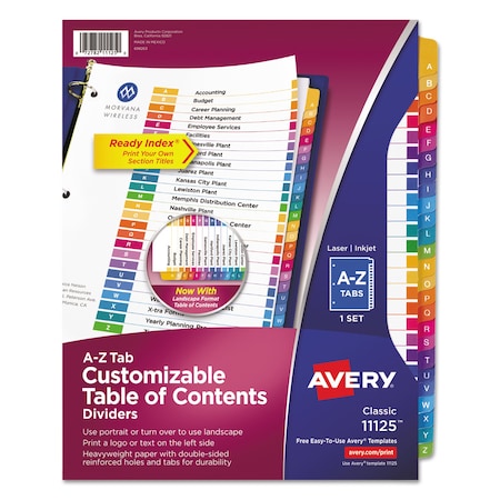 Avery Dennison Table of Contents Index Divider 8-1/2 x 11", A-Z, PK26 11125